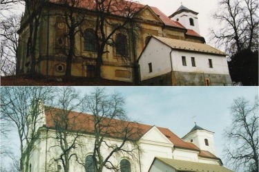 Rekonstrukce kostela, srovnání v roce 1997 a 2001 